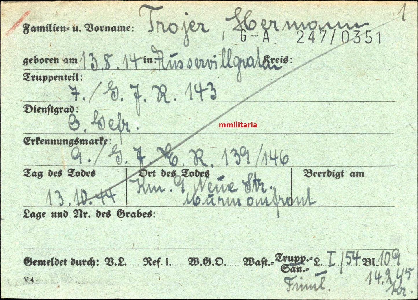 Sterbebild Obergefreiter Austervillgraten 7. Gebirgsjäger Regt. 143 Petsamo Eismeerfront Finnland - www.mmilitaria.com