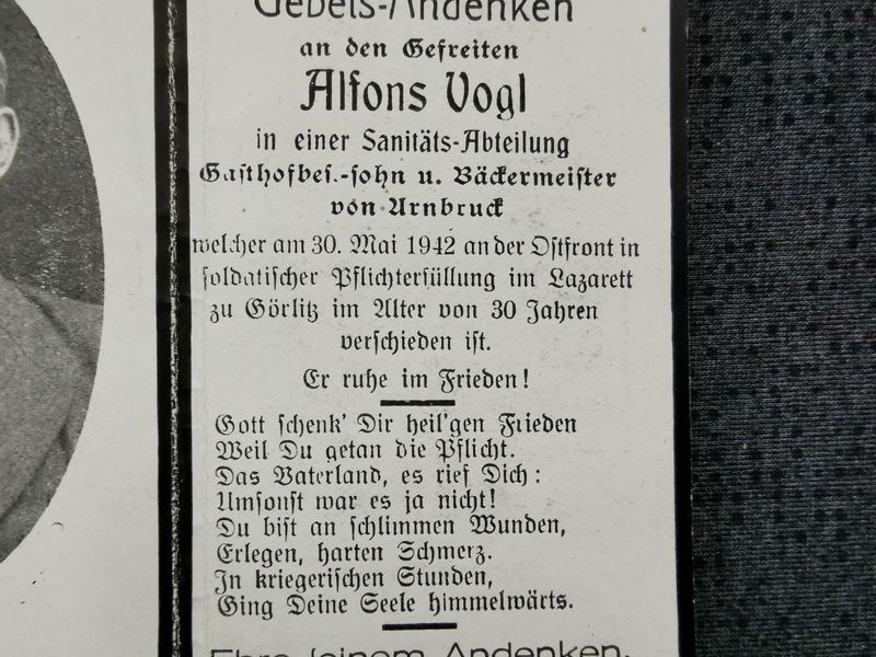 Sterbebild Gefreiter Sanitäts-Komp. 2/113 Reserve Lazarett II Görlitz Deutschland