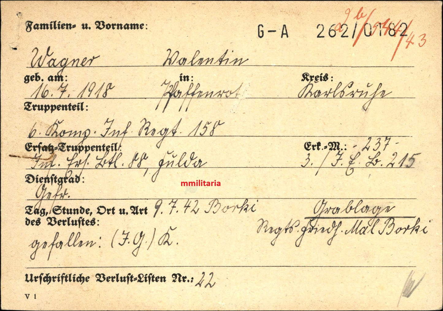Sterbebild Gefreiter Pfaffenrot 6. Komp. Inf. Regt. 158 Borki Russland