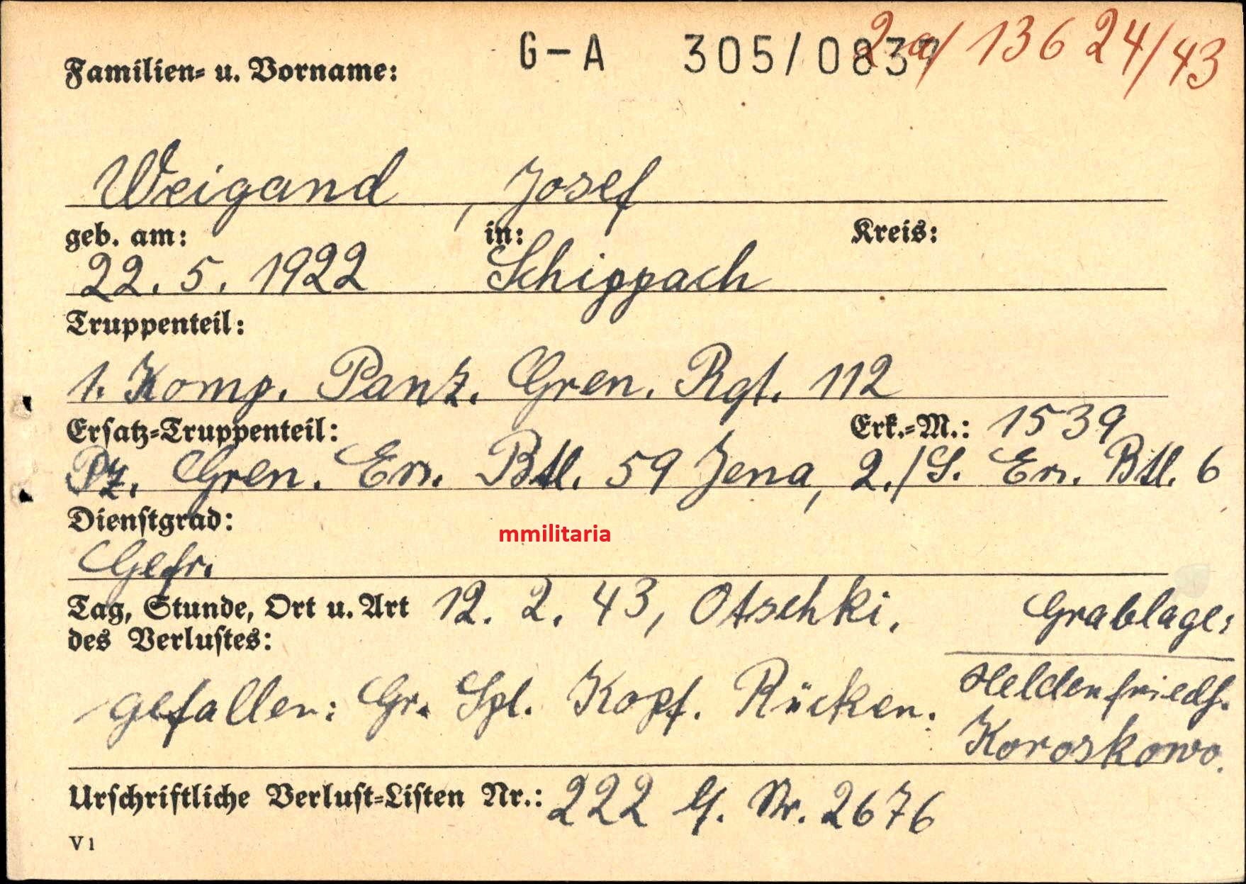 Sterbebild Brüder Schippach Gefreiter Panzer-Gren. Regt. 112 Orel Grenadier Cherbourg Normandie Frankreich - www.mmilitaria.com