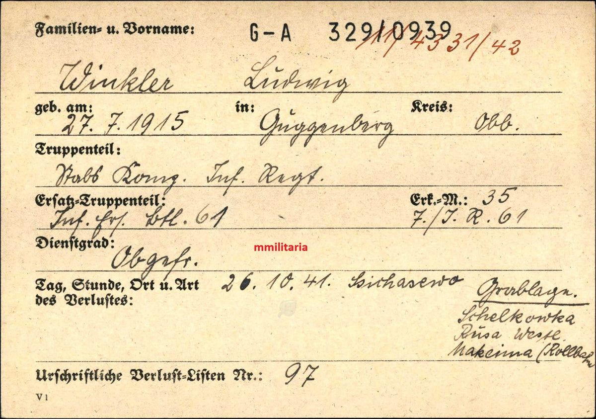 Sterbebild Obergefreiter Guggenberg Stabs-Komp. Inf. Regt. Ssicherrewo Russland