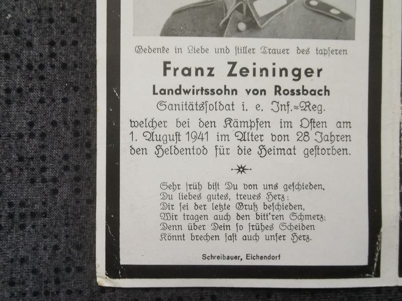 Sterbebild Brüder Rossbach Sanitäter 1. Komp. Inf. Regt. 437 Corochowatka Ukraine Obergefreiter Endkampf Russland