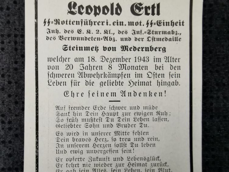 Sterbebild SS-Rottenführer Medernberg Stabskomp. SS-Panzer Gren. Regt. 40 EK II ISA Moschna Russland