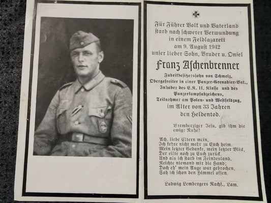 Sterbebild Obergefreiter Panzer Gren. 2. Jäger Pi. Btl. 16 Panzerkampfabzeichen HVP Rossoschka Russland - www.mmilitaria.com