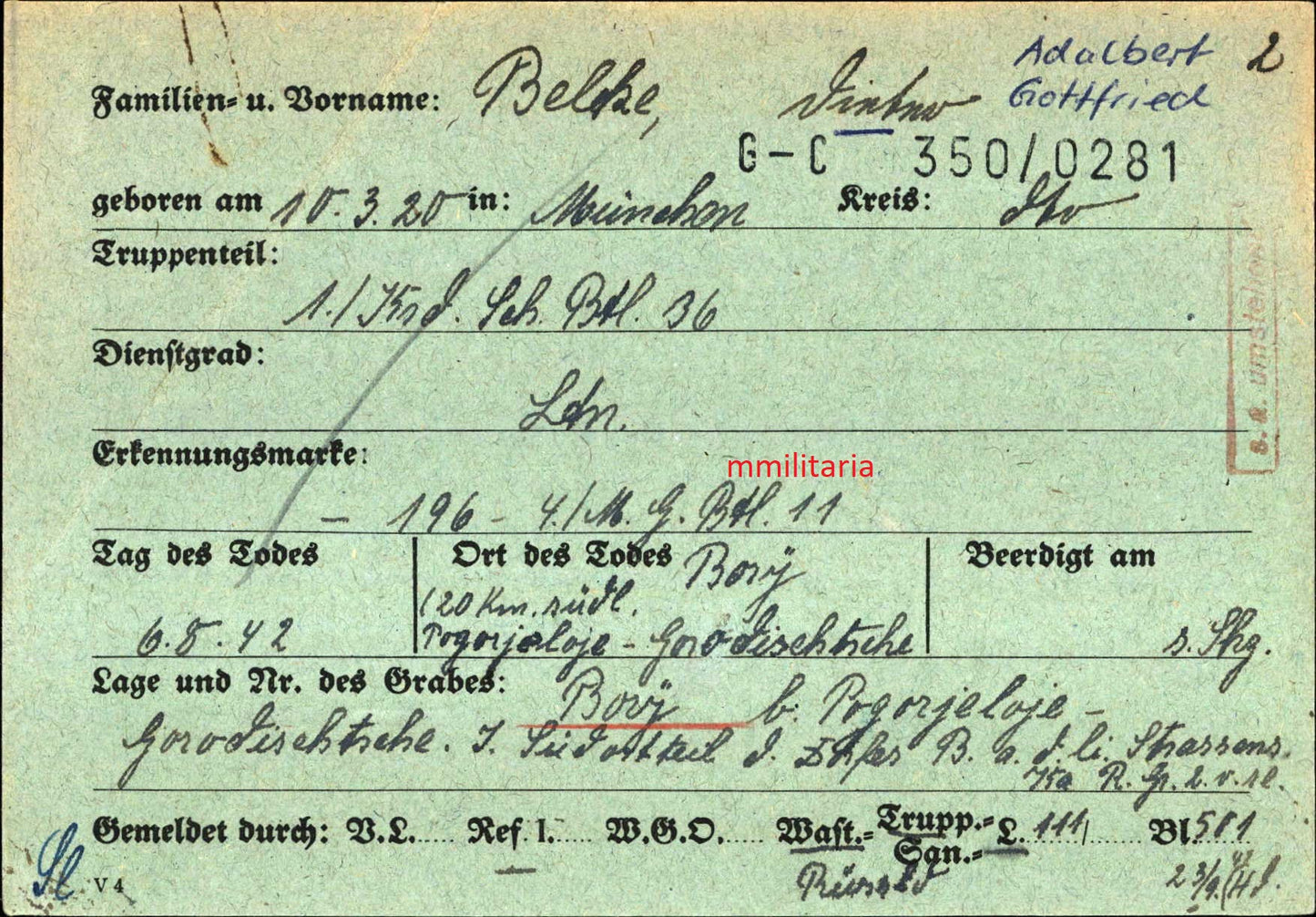 Sterbebild Leutnant & Kompanieführer 1/Kradschützen Btl. 36 EK I & II Sturmangriff Rshew Russland