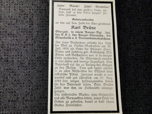 Sterbebild Obergefreiter 6. Panzer Division EK II Panzersturm Abzeichen Oskabaliai Litauen - www.mmilitaria.com