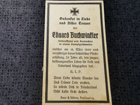 Sterbebild Unteroffizier Hiltenfingen Beobachter 4. Staffel Kampfgeschwader 30 Abbeville Somme Frankreich - www.mmilitaria.com