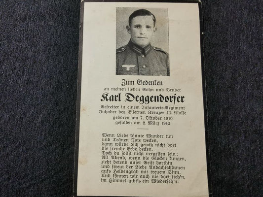 Sterbebild Gefreiter 2. Komp. Inf. Regt. 72 EK II Koj Assan Russland