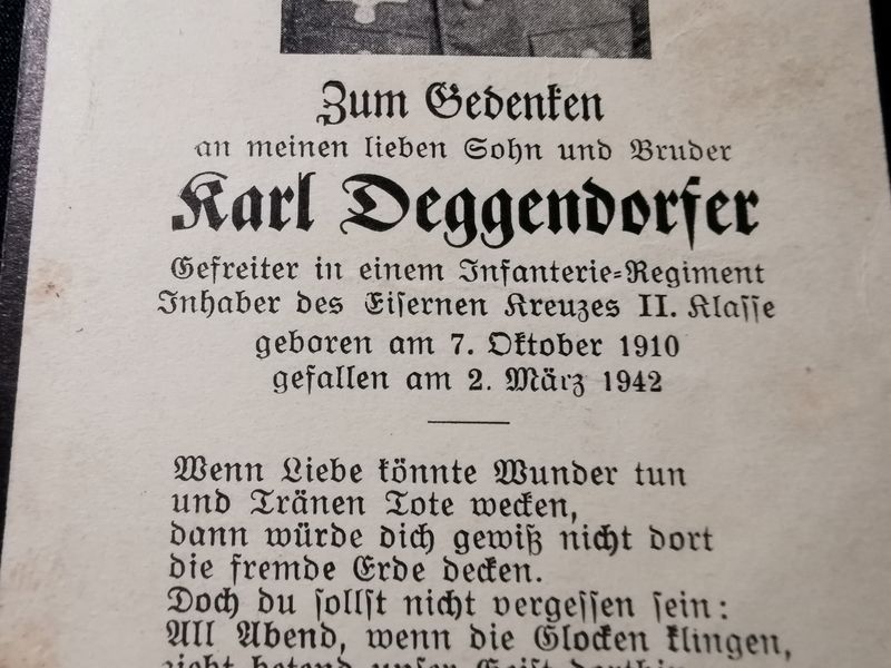 Sterbebild Gefreiter 2. Komp. Inf. Regt. 72 EK II Koj Assan Russland