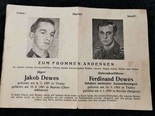 Sterbebild Brüder Jäger Unterscharführer Endkampf Zebrzydowice Oberschlesien Noville Belgien