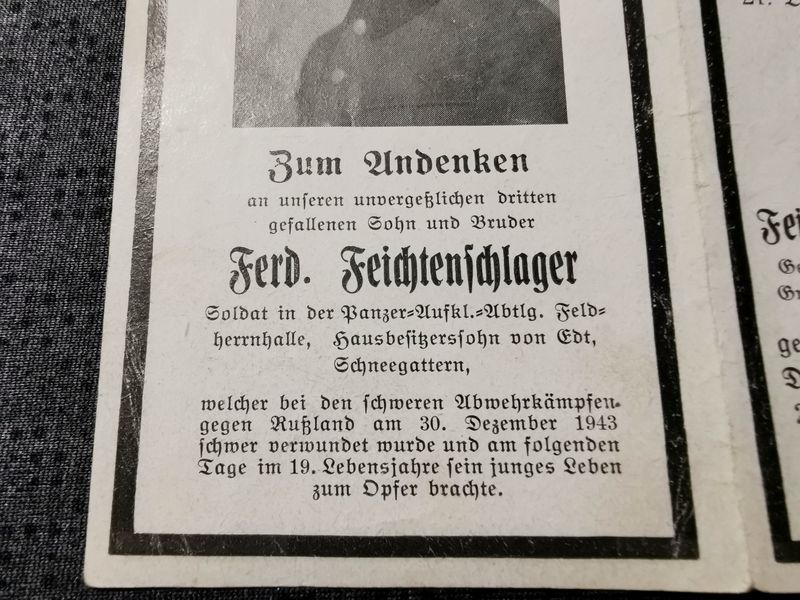 Sterbebild Brüder 5. Pz. Abt Feldherrnhalle (FHH) Pionier, Gefreiter Perewos Russland