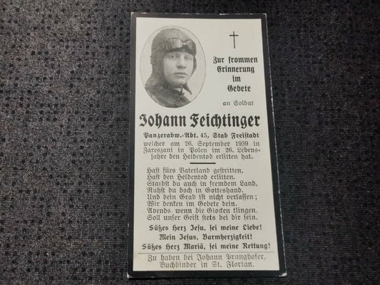 Sterbebild Schütze Stab/N Z-Panzerjägerabteilung 45 Kriegsbeginn 1939 Zareszani Siemianowice Slaskie Polen - www.mmilitaria.com
