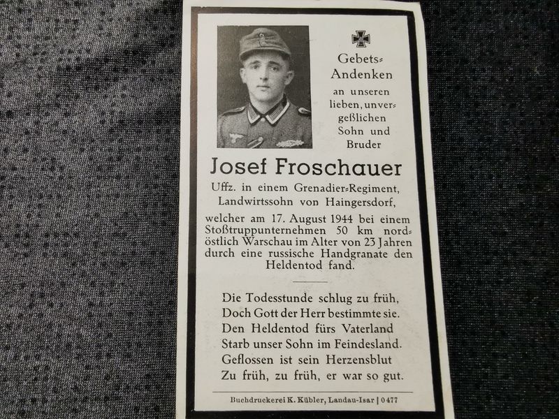 Sterbebild Unteroffizier Grenadier Regt. Stosstruppunternehmen östlich Warschau Lochow Polen