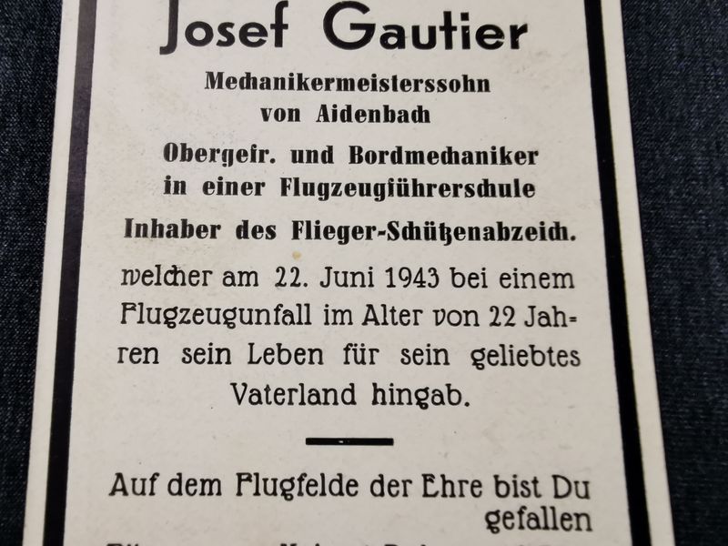 Sterbebild Obergefreiter Aidenbach Bordmechaniker Fe Komp. Flugzeugführerschule C9 Flieger-Schützenabzeichen Unfall Fichtelgebirge