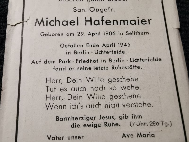 Sterbebild Sanitäts Obergefreiter Luftwaffe Endkampf Berlin-Lichtenfelde