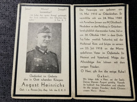 Sterbebild Gefreiter Odenkirchen 14. Komp. Inf. Regt. 266 Toj-Tobe Halbinsel Krim Russland - www.mmilitaria.com