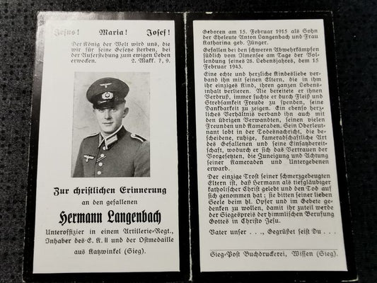 Sterbebild Unteroffizier Katzwinkel 12. Battr. Art. Regt 290 EK II südlich Ilmensee Russland - www.mmilitaria.com