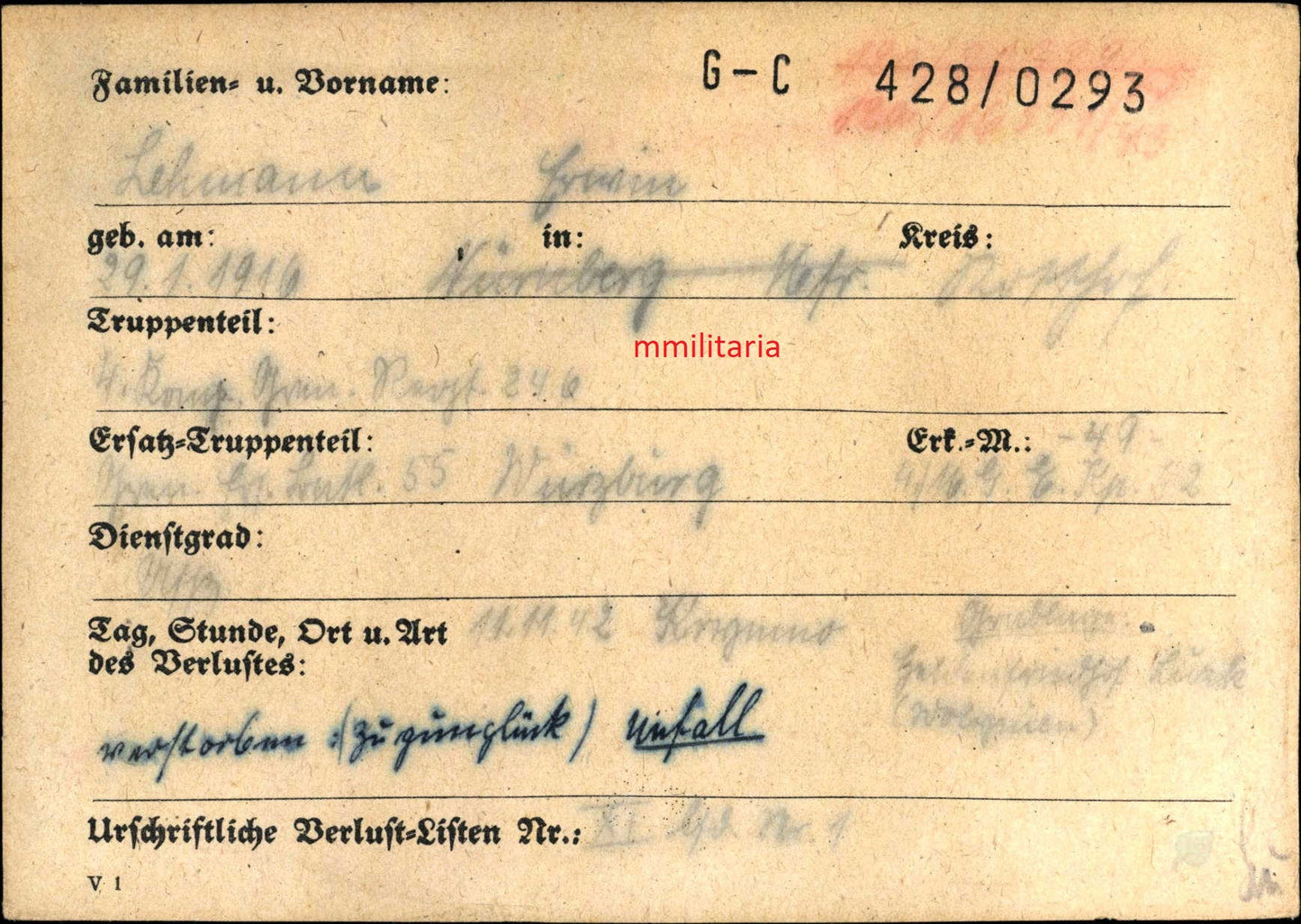 Sterbebild Unteroffizier Rotthoff 4. Komp. Gren. Regt. 246 Krymno Osten