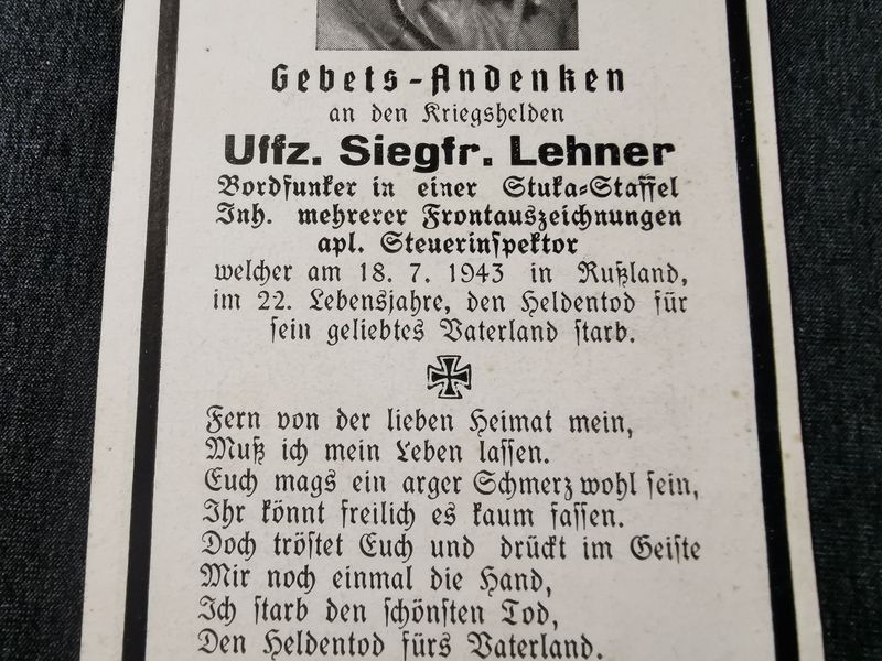 Sterbebild Unteroffizier Simbach Bordfunker 1. Staffel Sturzkampfgeschwader 2 "Immelmann" Versch. Auszeichnungen Medwedki Russland