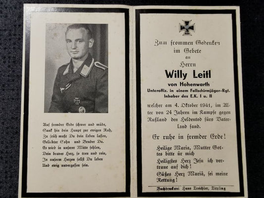 Sterbebild Unteroffizier 6. Komp. Fallschirmjäger Regt. 2 EK I & II Petruschino Russland - www.mmilitaria.com