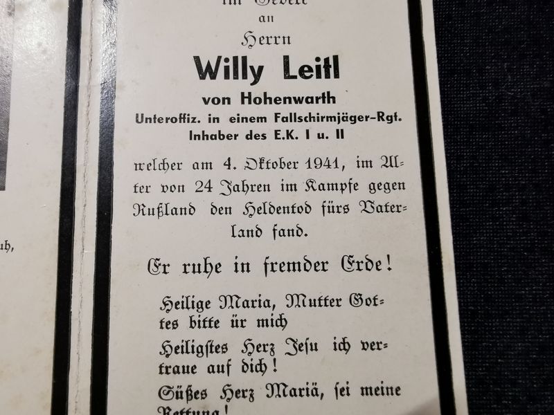 Sterbebild Unteroffizier 6. Komp. Fallschirmjäger Regt. 2 EK I & II Petruschino Russland