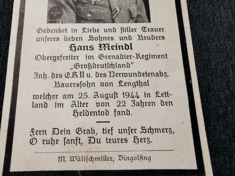 Sterbebild Obergefreiter Grenadier Regt. "Großdeutschland" GD EK II Lettland