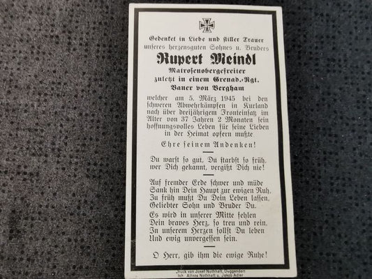 Sterbebild Matrosen Obergefreiter Bergham Grenadier Regt. schwere Abwehrkämpfe Kurland Autz Saldus Lettland - www.mmilitaria.com