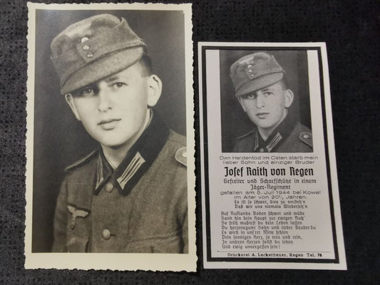 Sterbebild Gefreiter Regen Scharfschütze + Foto 6. Komp. Ski. Jäger Regt. 1 Kowel Russland - www.mmilitaria.com