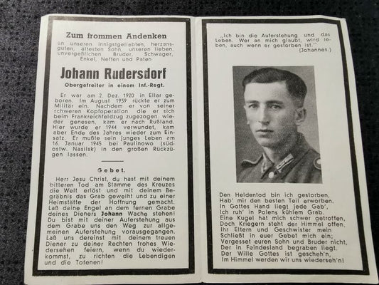 Sterbebild Obergefreiter Ellar 3. Volks-Gren. Regt. 1076 Endkampf Paulinowo Pulawy Polen - www.mmilitaria.com