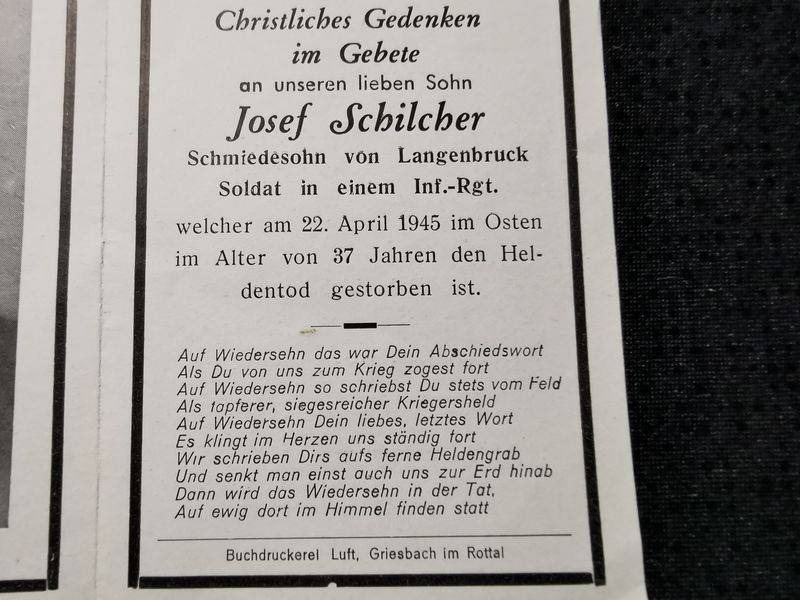 Sterbebild Schütze Infanterie Regt. Endkampf Osten