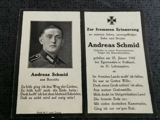 Sterbebild Gefreiter Borotitz 11. Komp. Inf. Regt118 (Mot) Sturmabzeichen Egorewskoje Russland - www.mmilitaria.com