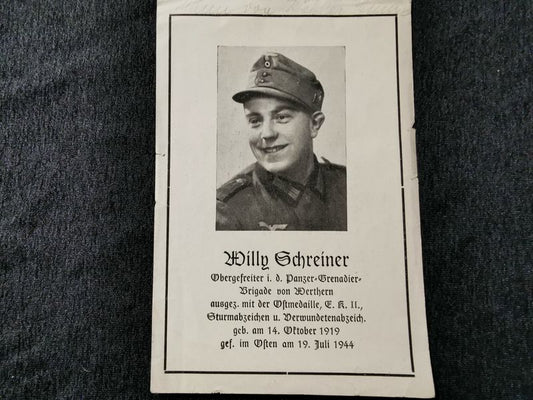 Sterbebild Obergefreiter München Panzer Grenadier Brigade "Von Werthern" Division Großdeutschland Osten - www.mmilitaria.com