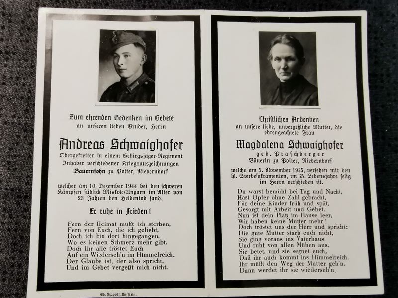 Sterbebild Mutter & Sohn Echtfoto Obergefreiter Gebirgsjäger Regt. Miskolc Ungarn