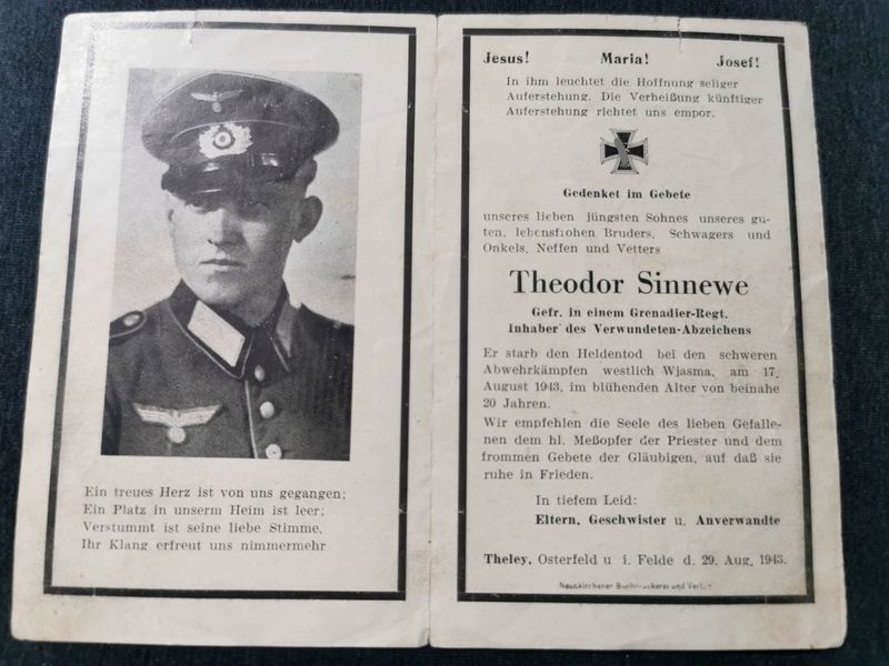 Sterbebild Gefreiter 9. Komp. Gren. Regt. 261 Smolensk Russland