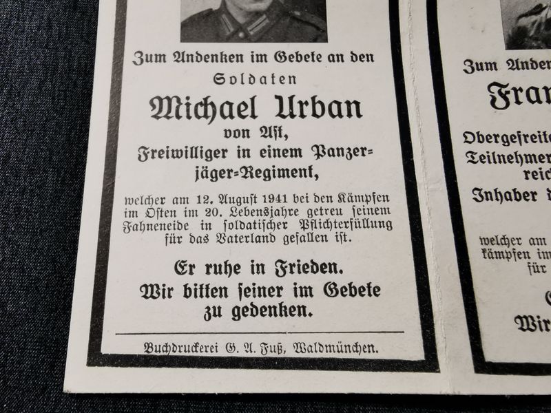 Sterbebild Brüder Obergefreiter 6. Komp. 44 Pz. Gren. Regt. "Großdeutschland" GD Schütze 3.Pz. Jäger Abt 17 Osten