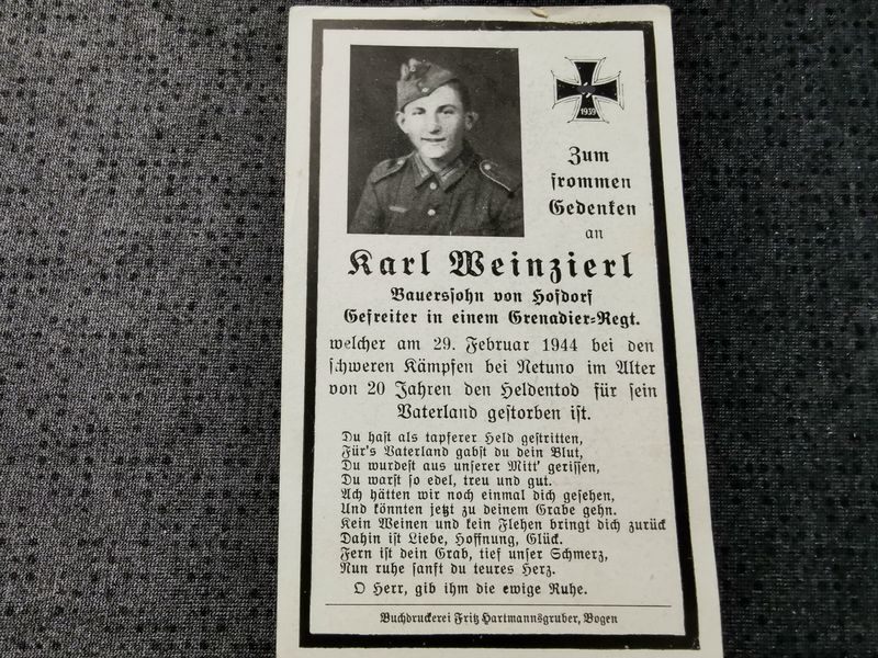 Sterbebild Gefreiter 2. Komp. Gren. Regt. 955 Velletri Nettuno Italien