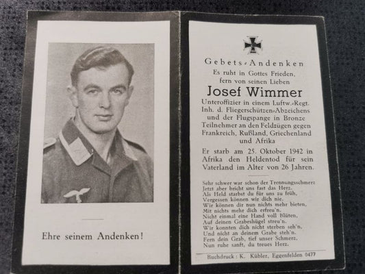 Sterbebild Unteroffizier Fliegerkompanie LN Regt. 2 Fliegerschützen Abz. Flugspange in Bronze Afrika - www.mmilitaria.com