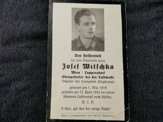 Sterbebild Obergefreiter Lappersdorf 2. Transport Flug-Geschwader 5 Frontflugspanne Cap Bon Afrika Italien - www.mmilitaria.com